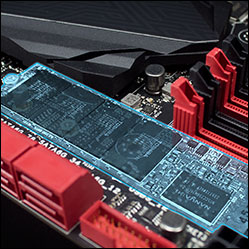 Close-up of PCIe M.2 card built into Rampage V Extreme